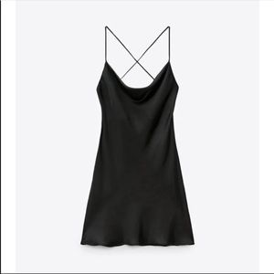 Zara Black Satin Cowl Neck Dress